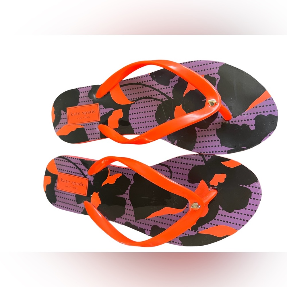 Kate Spade orange + purple city bloom flip flop